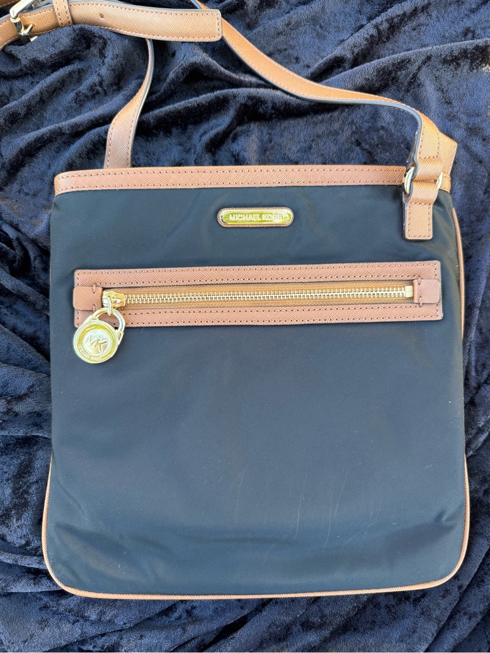 Michael Kors Black Nylon Crossbody with Tan Leather Trim (EUC)